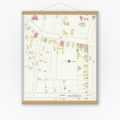 Old map wall art mockup — magnetic wood frame on white wall — Sanborn Fire Insurance Map from Ovid, Seneca County, New York (1911), Sheet #0003