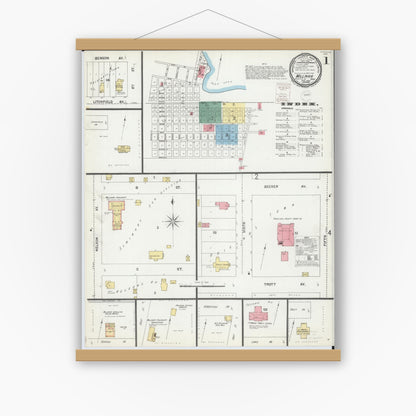 Old map wall art mockup — magnetic wood frame on white wall — Sanborn Fire Insurance Map from Willmar, Kandiyohi County, Minnesota (1899) - Complete Map Set