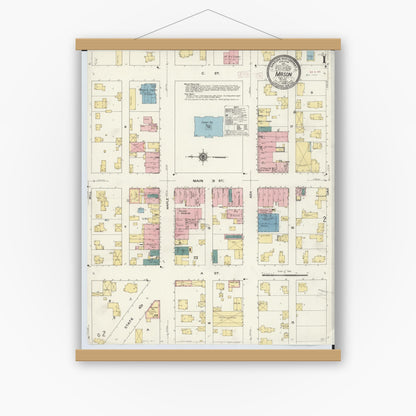Old map wall art mockup — magnetic wood frame on white wall — Sanborn Fire Insurance Map from Mason, Ingham County, Michigan (1909) - Complete Map Set