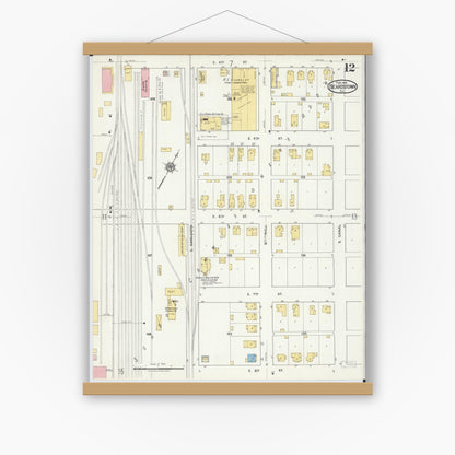 Old map wall art mockup — magnetic wood frame on white wall — Sanborn Fire Insurance Map from Beardstown, Cass County, Illinois (1919), Sheet #0012