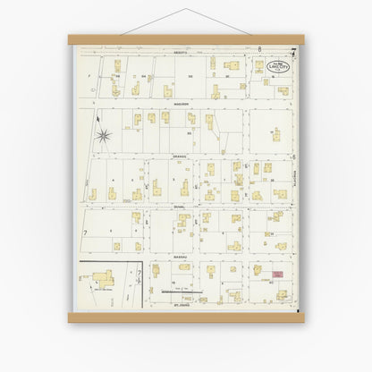 Old map wall art mockup — magnetic wood frame on white wall — Sanborn Fire Insurance Map from Lake City, Columbia County, Florida (1906), Sheet #0007