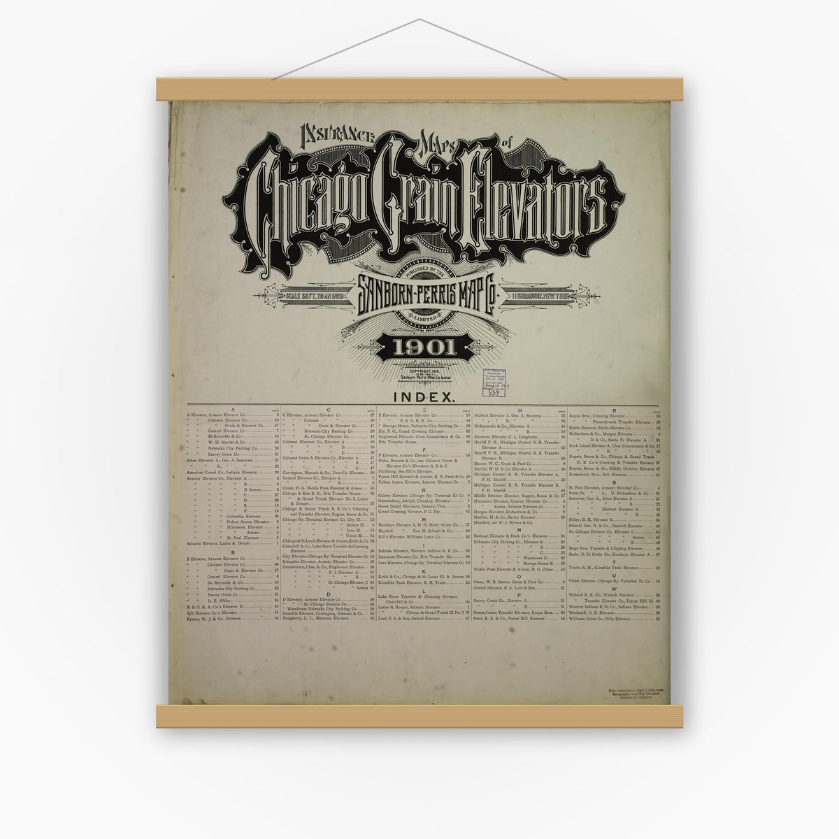 Old map wall art mockup — magnetic wood frame on white wall — Sanborn Fire Insurance Map from Chicago, Cook County, Illinois (Unknown), Sheet #0001