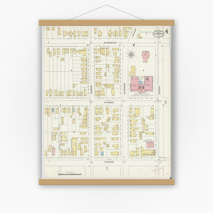 Old map wall art mockup — magnetic wood frame on white wall — Sanborn Fire Insurance Map from Oswego, Oswego County, New York (1897), Sheet #0004