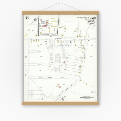 Old map wall art mockup — magnetic wood frame on white wall — Sanborn Fire Insurance Map from Rahway, Union County, New Jersey (1923), Sheet #0020