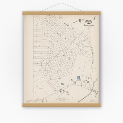 Old map wall art mockup — magnetic wood frame on white wall — Sanborn Fire Insurance Map from Hatboro, Montgomery County, Pennsylvania (1922), Sheet #0008