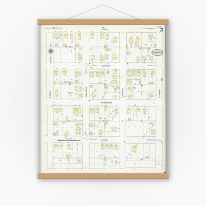 Old map wall art mockup — magnetic wood frame on white wall — Sanborn Fire Insurance Map from Robinson, Crawford County, Illinois (1910), Sheet #0005
