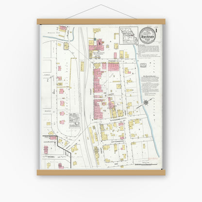 Old map wall art mockup — magnetic wood frame on white wall — Sanborn Fire Insurance Map from New Haven, Franklin County, Missouri (1917) - Complete Map Set