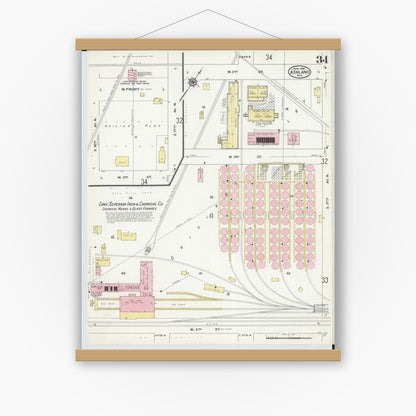 Old map wall art mockup — magnetic wood frame on white wall — Sanborn Fire Insurance Map from Ashland, Ashland County, Wisconsin (1909), Sheet #0034