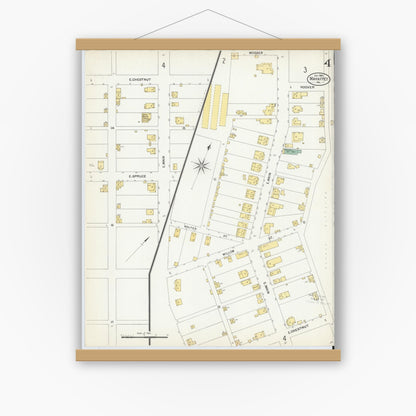 Old map wall art mockup — magnetic wood frame on white wall — Sanborn Fire Insurance Map from Mahaffly, Clearfield County, Pennsylvania (1903), Sheet #0004