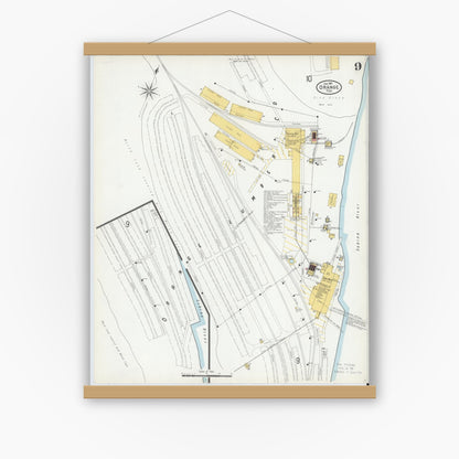 Old map wall art mockup — magnetic wood frame on white wall — Sanborn Fire Insurance Map from Orange, Orange County, Texas (1901), Sheet #0009