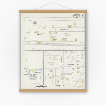 Old map wall art mockup — magnetic wood frame on white wall — Sanborn Fire Insurance Map from Ortonville, Big Stone County, Minnesota (1893), Sheet #0004
