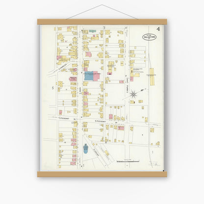 Old map wall art mockup — magnetic wood frame on white wall — Sanborn Fire Insurance Map from Dallastown, York County, Pennsylvania (1908), Sheet #0004