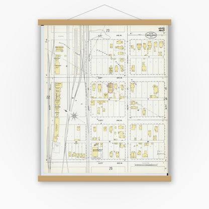 Old map wall art mockup — magnetic wood frame on white wall — Sanborn Fire Insurance Map from Ashland, Ashland County, Wisconsin (1901), Sheet #0023