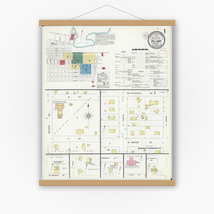 Old map wall art mockup — magnetic wood frame on white wall — Sanborn Fire Insurance Map from Willmar, Kandiyohi County, Minnesota (1909) - Complete Map Set