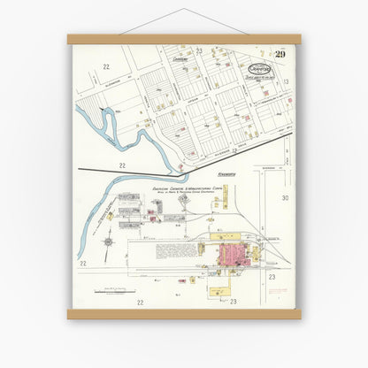 Old map wall art mockup — magnetic wood frame on white wall — Sanborn Fire Insurance Map from Cranford, Union County, New Jersey (1922), Sheet #0029