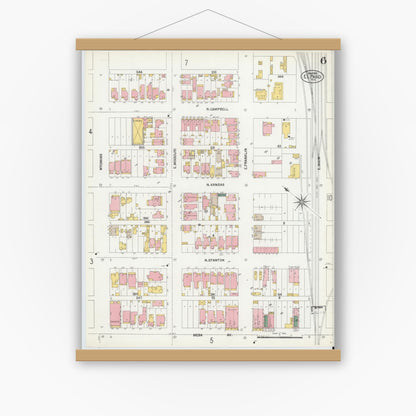 Old map wall art mockup — magnetic wood frame on white wall — Sanborn Fire Insurance Map from El Paso, El Paso County, Texas (1902), Sheet #0006