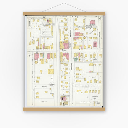 Old map wall art mockup — magnetic wood frame on white wall — Sanborn Fire Insurance Map from Shelby, Richland County, Ohio (1904), Sheet #0006