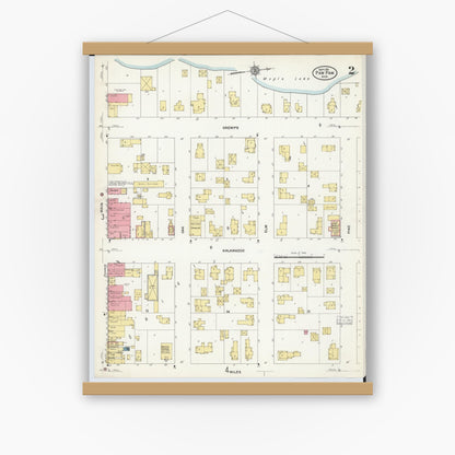 Old map wall art mockup — magnetic wood frame on white wall — Sanborn Fire Insurance Map from Paw Paw, Van Buren County, Michigan (1911), Sheet #0002