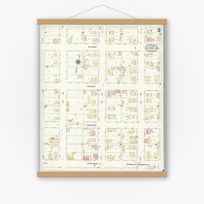 Old map wall art mockup — magnetic wood frame on white wall — Sanborn Fire Insurance Map from Covington, Fountain County, Indiana (1910), Sheet #0003
