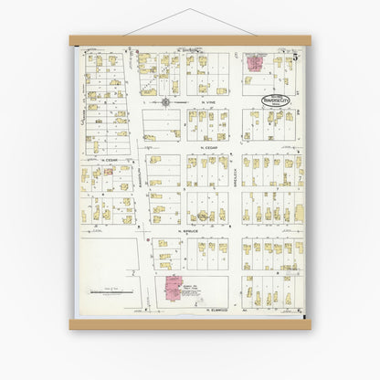 Old map wall art mockup — magnetic wood frame on white wall — Sanborn Fire Insurance Map from Traverse City, Grand Traverse County, Michigan (1920), Sheet #0005