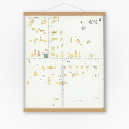 Old map wall art mockup — magnetic wood frame on white wall — Sanborn Fire Insurance Map from Monticello, Sullivan County, New York (1904), Sheet #0005