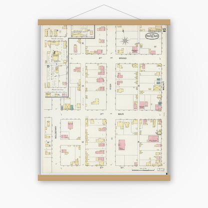 Old map wall art mockup — magnetic wood frame on white wall — Sanborn Fire Insurance Map from Rising Sun, Ohio County, Indiana (1892), Sheet #0002