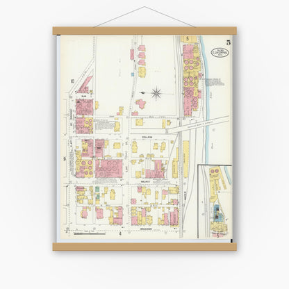 Old map wall art mockup — magnetic wood frame on white wall — Sanborn Fire Insurance Map from East Liverpool, Columbiana County, Ohio (1903), Sheet #0005