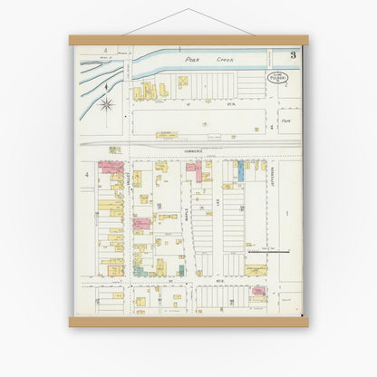 Old map wall art mockup — magnetic wood frame on white wall — Sanborn Fire Insurance Map from Pulaski, Pulaski County, Virginia (1898), Sheet #0003