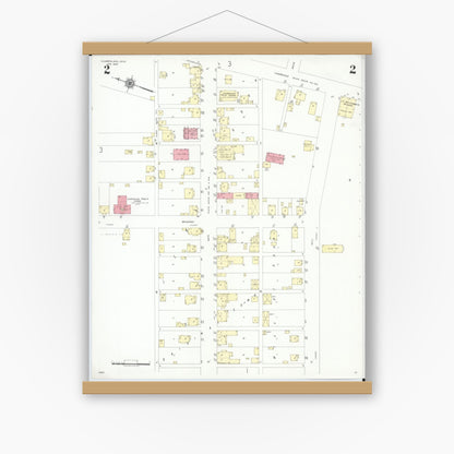 Old map wall art mockup — magnetic wood frame on white wall — Sanborn Fire Insurance Map from Cumberland, Guernsey County, Ohio (1946), Sheet #0002