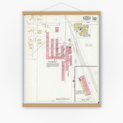 Old map wall art mockup — magnetic wood frame on white wall — Sanborn Fire Insurance Map from Ann Arbor, Washtenaw County, Michigan (1916), Sheet #0022