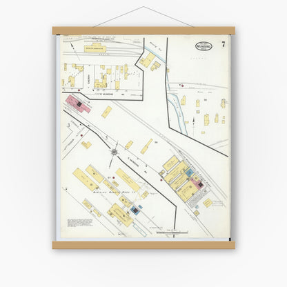 Old map wall art mockup — magnetic wood frame on white wall — Sanborn Fire Insurance Map from Munising, Alger County, Michigan (1917), Sheet #0007