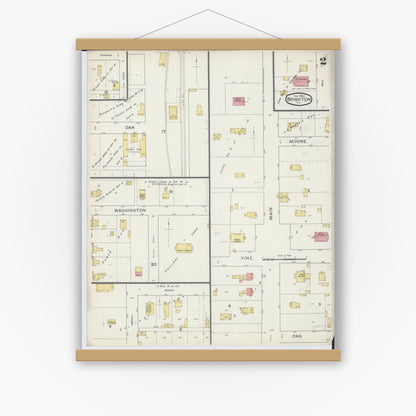 Old map wall art mockup — magnetic wood frame on white wall — Sanborn Fire Insurance Map from Brighton, Macoupin County, Illinois (1894), Sheet #0002