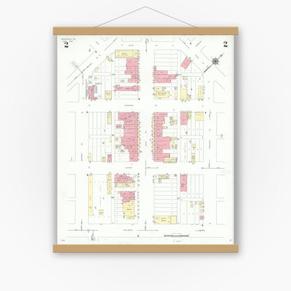 Old map wall art mockup — magnetic wood frame on white wall — Sanborn Fire Insurance Map from Seagraves, Gaines County, Texas (1940), Sheet #0002