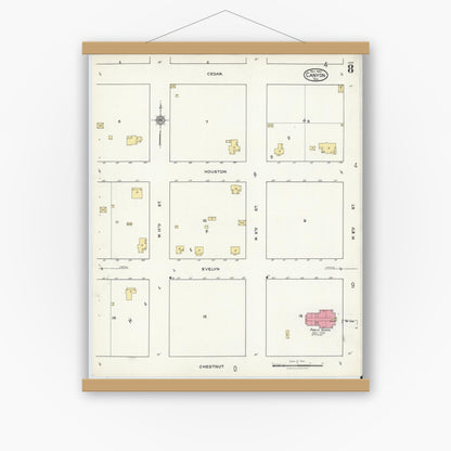 Old map wall art mockup — magnetic wood frame on white wall — Sanborn Fire Insurance Map from Canyon, Randall County, Texas (1920), Sheet #0008