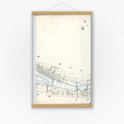 Old map wall art mockup — magnetic wood frame on white wall — Sanborn Fire Insurance Map from Saginaw, Saginaw County, Michigan (1895), Sheet #0003