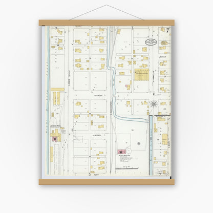 Old map wall art mockup — magnetic wood frame on white wall — Sanborn Fire Insurance Map from Delphos, Van Wert And Allen Counties, Ohio (1899), Sheet #0007
