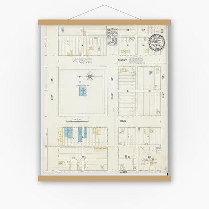Old map wall art mockup — magnetic wood frame on white wall — Sanborn Fire Insurance Map from Albany, Shackelford County, Texas (1891) - Complete Map Set