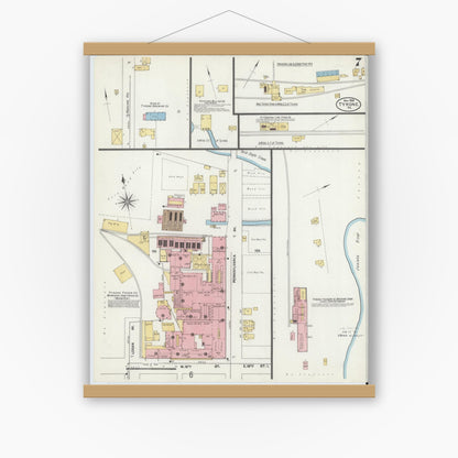 Old map wall art mockup — magnetic wood frame on white wall — Sanborn Fire Insurance Map from Tyrone, Blair County, Pennsylvania (1906), Sheet #0007