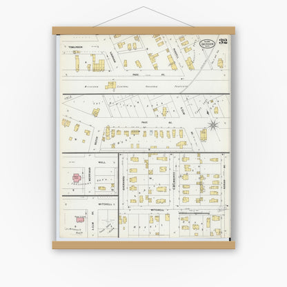 Old map wall art mockup — magnetic wood frame on white wall — Sanborn Fire Insurance Map from Jackson, Jackson County, Michigan (1899), Sheet #0032
