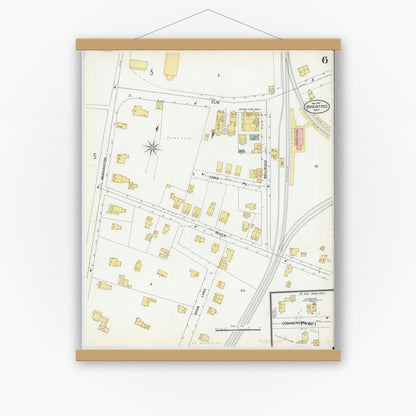 Old map wall art mockup — magnetic wood frame on white wall — Sanborn Fire Insurance Map from Braintree, Norfolk County, Massachusetts (1901), Sheet #0006