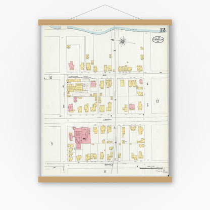 Old map wall art mockup — magnetic wood frame on white wall — Sanborn Fire Insurance Map from Franklin, Venango County, Pennsylvania (1906), Sheet #0012