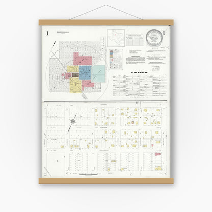 Old map wall art mockup — magnetic wood frame on white wall — Sanborn Fire Insurance Map from Rotan, Fisher County, Texas (1933) - Complete Map Set