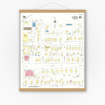 Old map wall art mockup — magnetic wood frame on white wall — Sanborn Fire Insurance Map from Spencer, Clay County, Iowa (1924), Sheet #0010