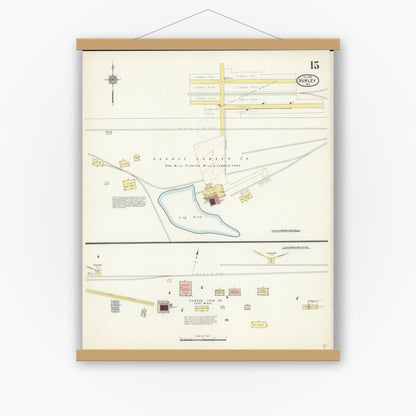 Old map wall art mockup — magnetic wood frame on white wall — Sanborn Fire Insurance Map from Hurley, Iron County, Wisconsin (1913), Sheet #0015