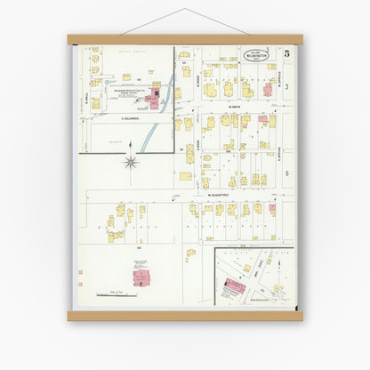 Old map wall art mockup — magnetic wood frame on white wall — Sanborn Fire Insurance Map from Wilmington, Clinton County, Ohio (1907), Sheet #0005