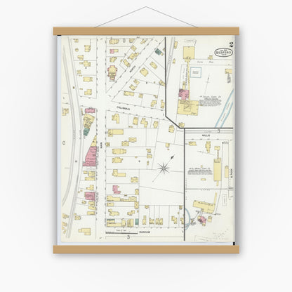 Old map wall art mockup — magnetic wood frame on white wall — Sanborn Fire Insurance Map from Bedford, Cuyahoga County, Ohio (1902), Sheet #0002