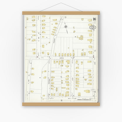 Old map wall art mockup — magnetic wood frame on white wall — Sanborn Fire Insurance Map from Ilion, Herkimer County, New York (1912), Sheet #0016