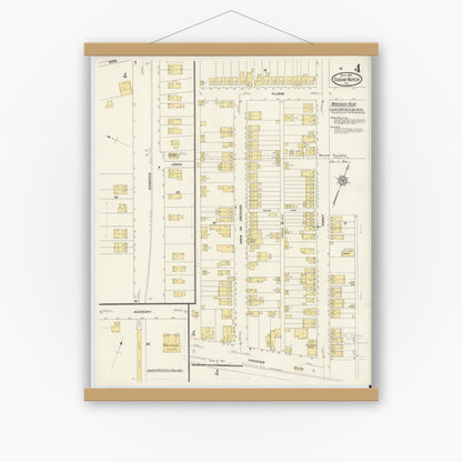 Old map wall art mockup — magnetic wood frame on white wall — Sanborn Fire Insurance Map from Sugar Notch, Luzerne County, Pennsylvania (1911), Sheet #0004