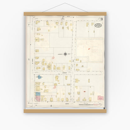 Old map wall art mockup — magnetic wood frame on white wall — Sanborn Fire Insurance Map from Dryden, Tompkins County, New York (1937), Sheet #0003