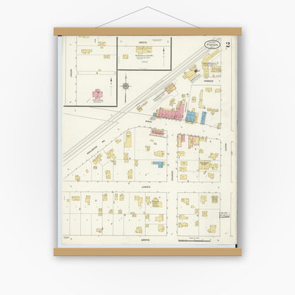 Old map wall art mockup — magnetic wood frame on white wall — Sanborn Fire Insurance Map from Parma, Jackson County, Michigan (1913), Sheet #0002